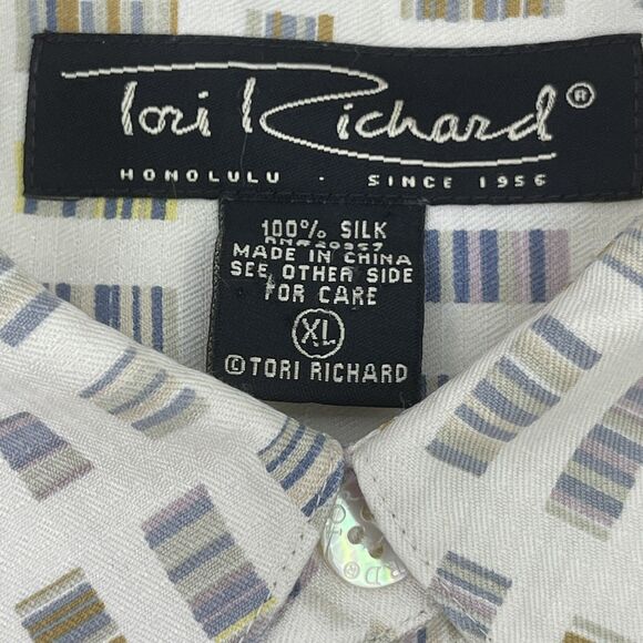Tori‎ Richard Hawaiian Shirt Mens XL Silk Geometric Button Short Sleeve Casual - Picture 2 of 8